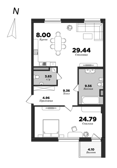 Prioritet, 1 bedroom, 91.17 m² | planning of elite apartments in St. Petersburg | М16